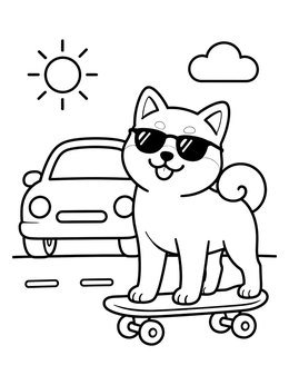 Free printable Cool Shiba Inu On Skateboard coloring page
