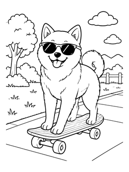 Free printable Cool Shiba Inu On Skateboard coloring page