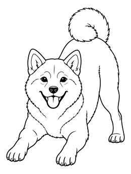 A playful Shiba Inu invites you to play on this doge coloring page.