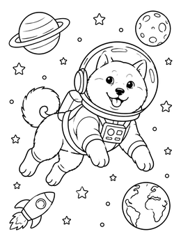 Free printable Shiba Inu Astronaut In Space coloring page