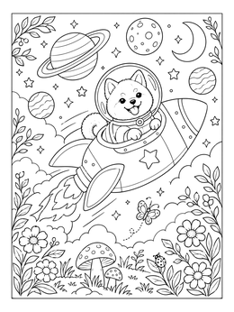 Free printable Shiba Inu Astronaut In Rocket Ship coloring page