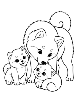 Free printable Shiba Inu Mother With Puppies coloring page