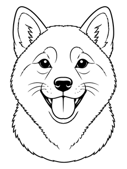A cheerful Shiba Inu dog head illustration on this doge coloring page.