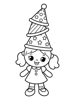 Free printable Doll With Stacked Party Hats coloring page