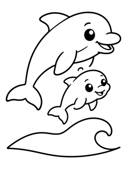 Free printable Playful Dolphin And Calf Leaping coloring page