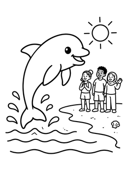 Free printable Dolphin Leaping Near The Shore coloring page