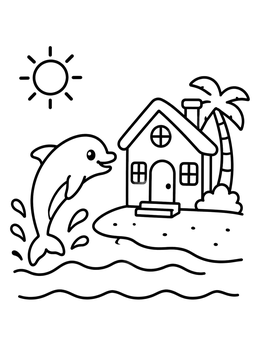 Free printable Playful Dolphin By The Beach Cottage coloring page