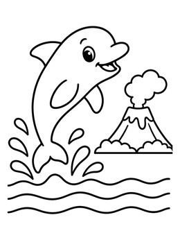 Free printable Playful Dolphin Leaping By Volcano coloring page