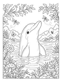 Dolphin Peeking from a Forest Pond coloring page