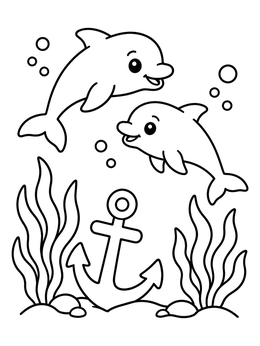 Free printable Dolphins Swimming Over Underwater Anchor coloring page