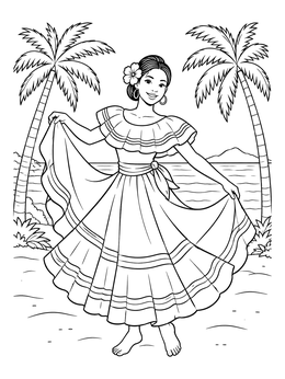 Free printable Dominican Dancer On Tropical Beach coloring page