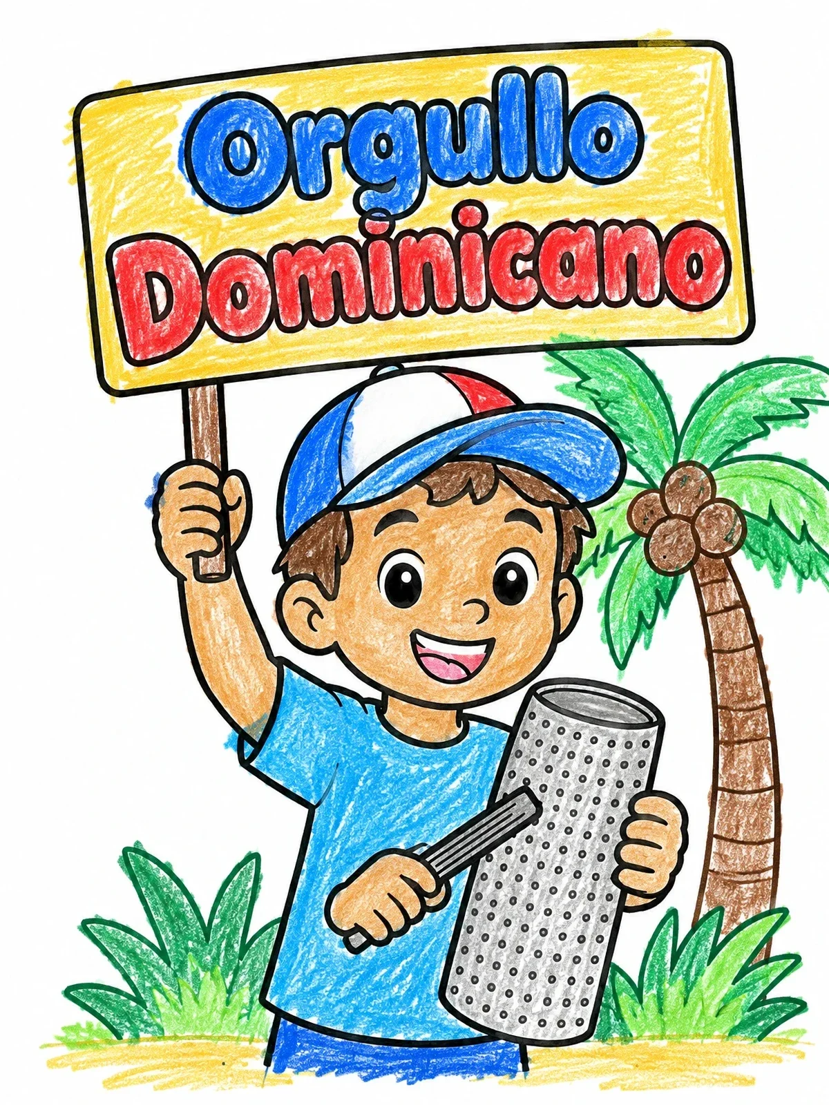 Colored example of the Boy Playing Guira With Sign coloring page