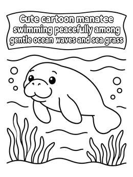 Free printable Cute Manatee Swimming In Sea Grass coloring page