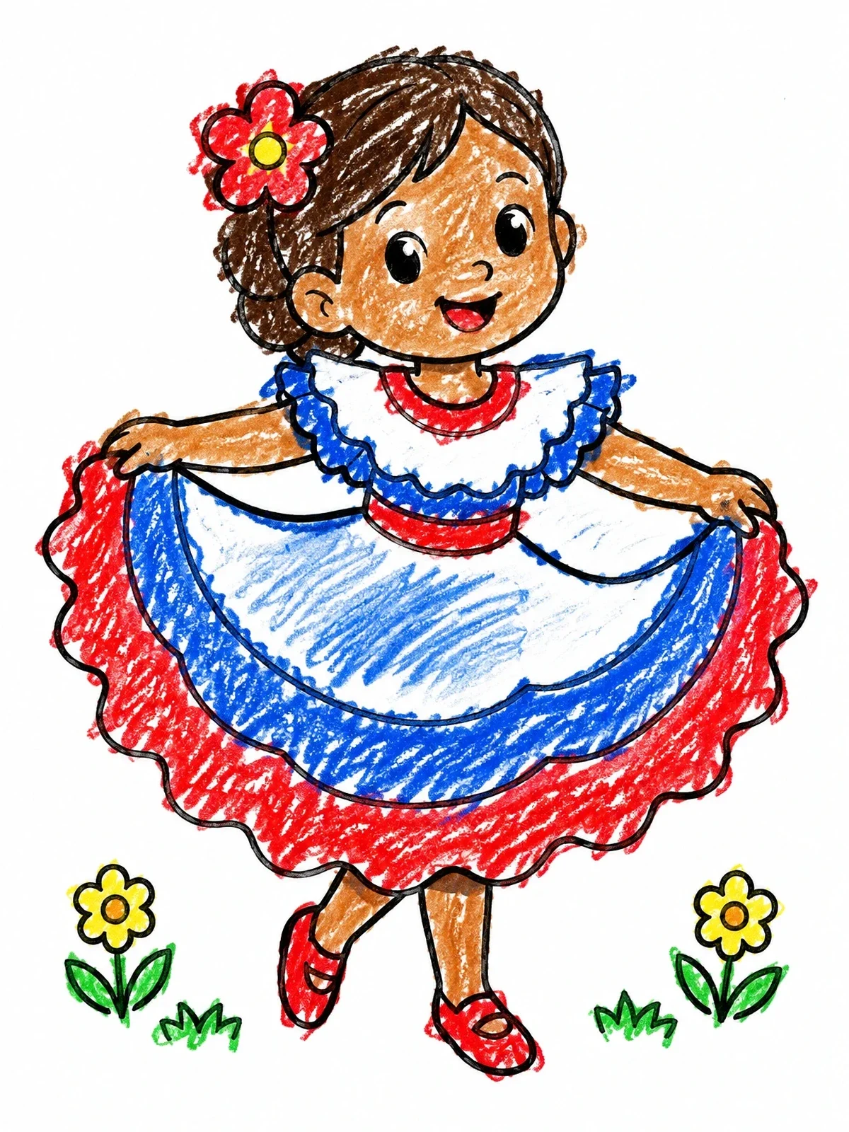 Colored example of the Little Girl Dancing Folk Dance coloring page