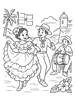 Free printable Merengue Dancers And Tambora Drummer coloring page