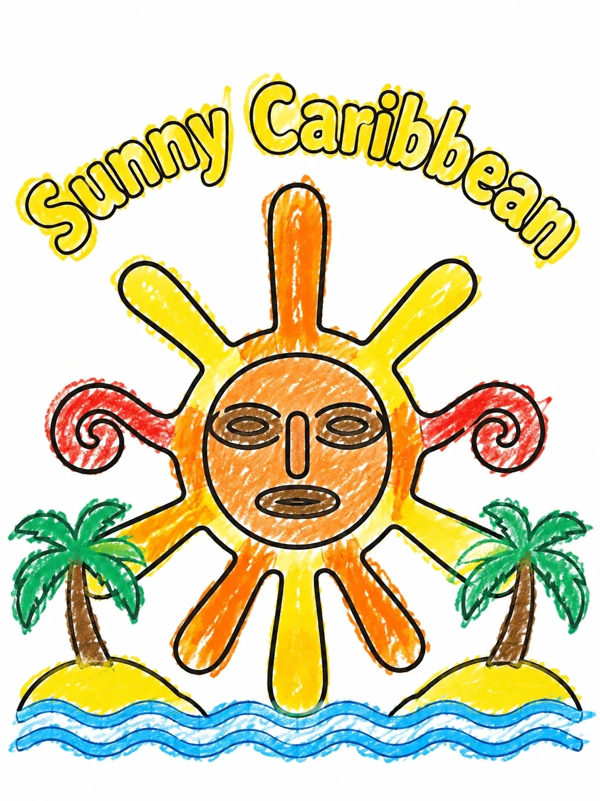 Colored example of the Sunny Caribbean Taino Petroglyph coloring page