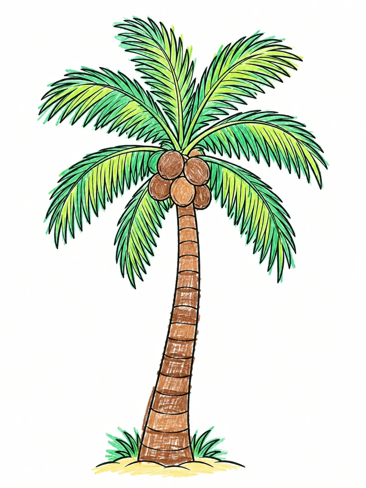 Colored example of the Tropical Coconut Palm Tree coloring page