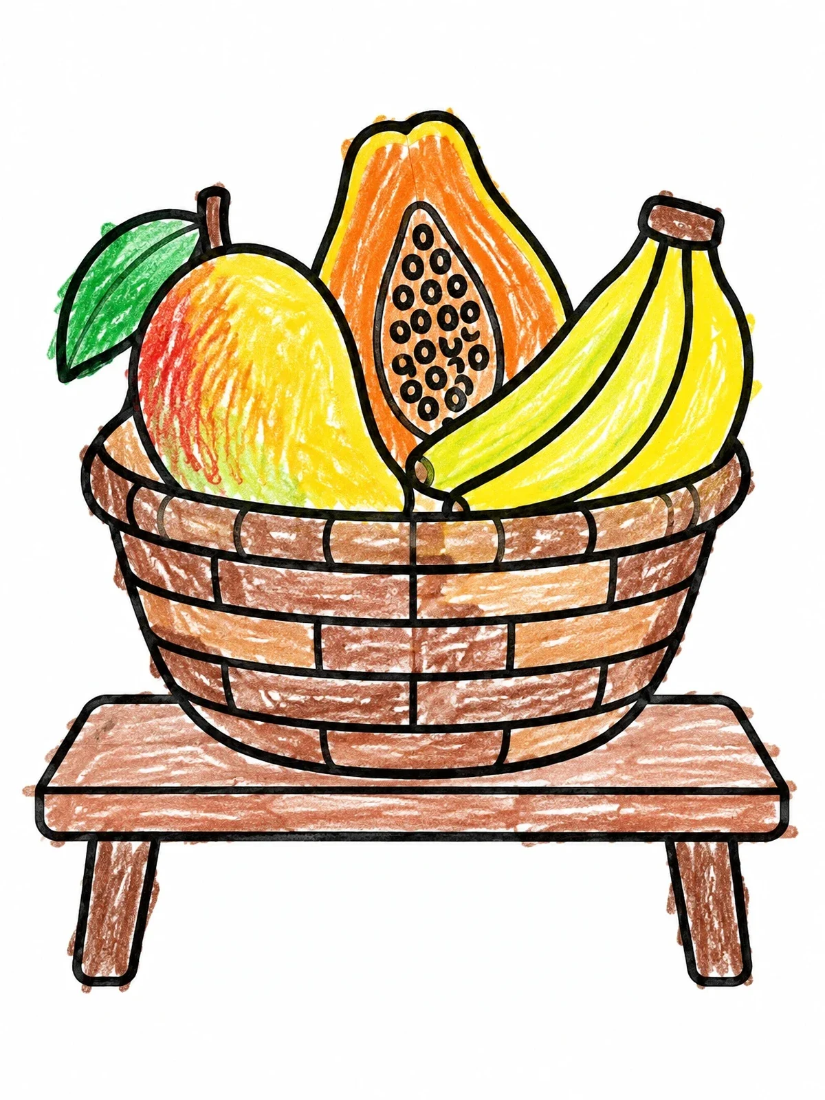 Colored example of the Tropical Fruit Basket On Table coloring page