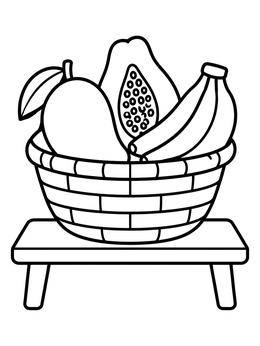 Free printable Tropical Fruit Basket On Table coloring page