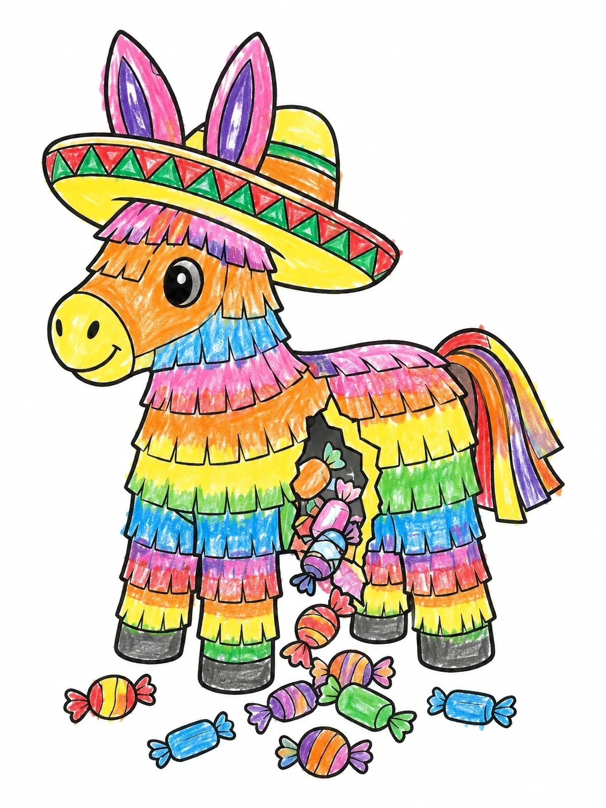 Colored example of the Donkey Piñata With Candies coloring page