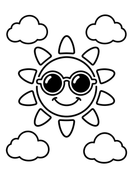 Free printable Cool Sun Wearing Sunglasses With Clouds coloring page