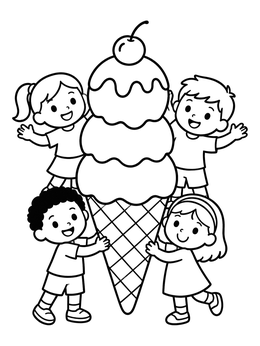 Free printable Kids With Giant Ice Cream Cone coloring page