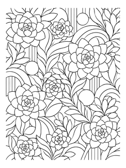 Blooming plants fill this succulent doodle coloring page with curving lines.