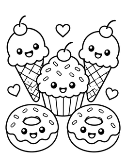 Free printable Sweet Treats With Smiling Faces coloring page