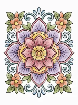 Patterned Pigmentation Symmetrical Floral Mandala Pattern – Doodle Coloring Page