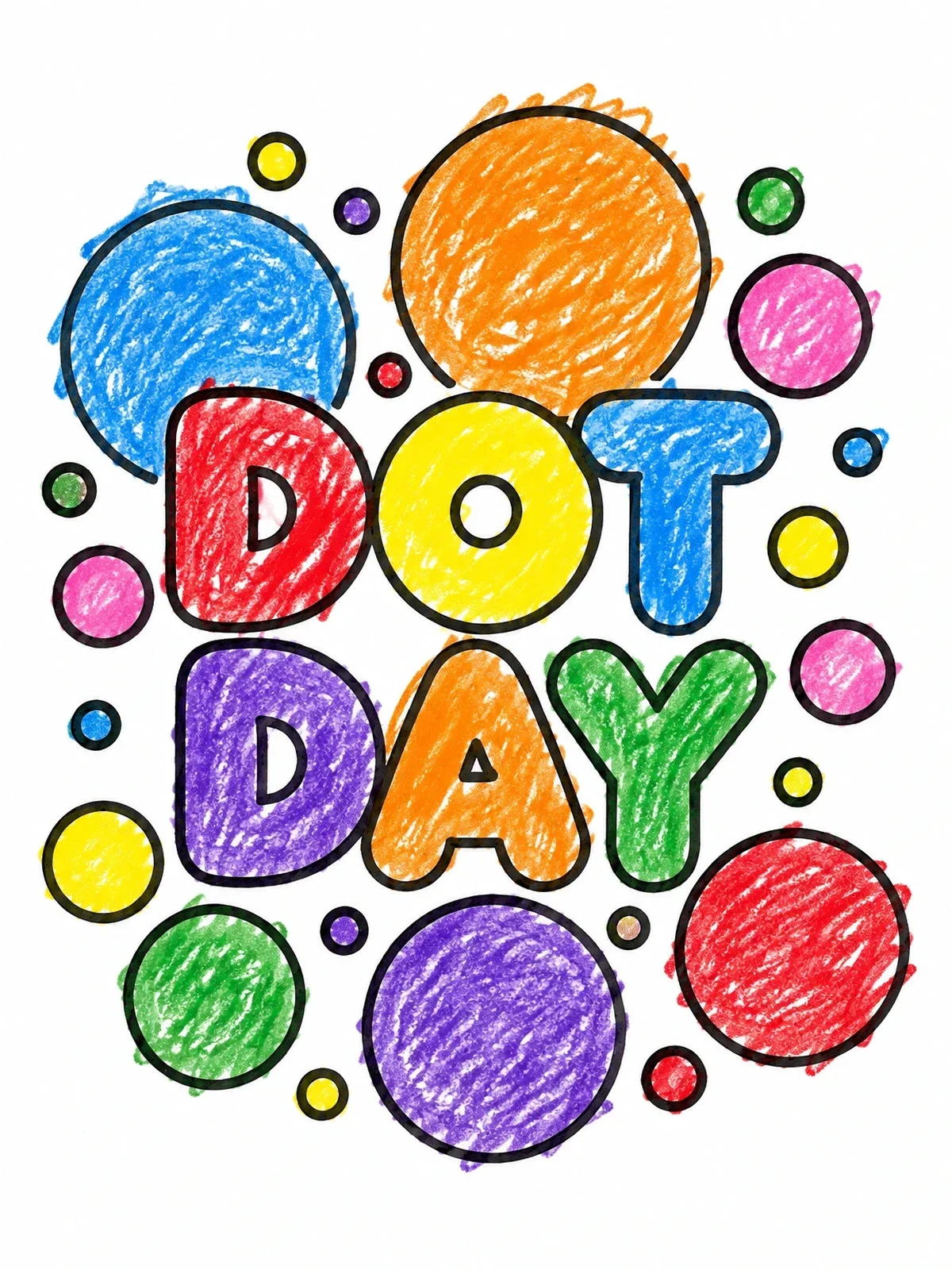 Colored example of the Dot Day Bubble Letters And Circles coloring page