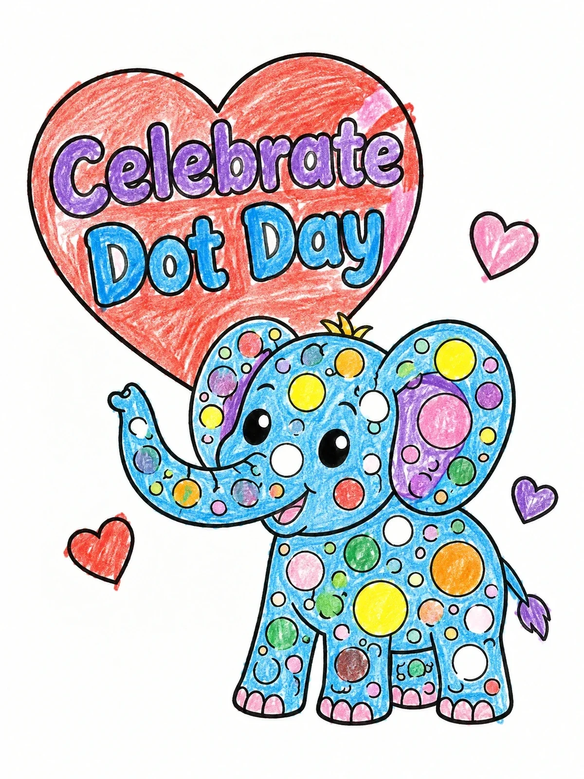 Colored example of the Dot Day Elephant With Balloon coloring page