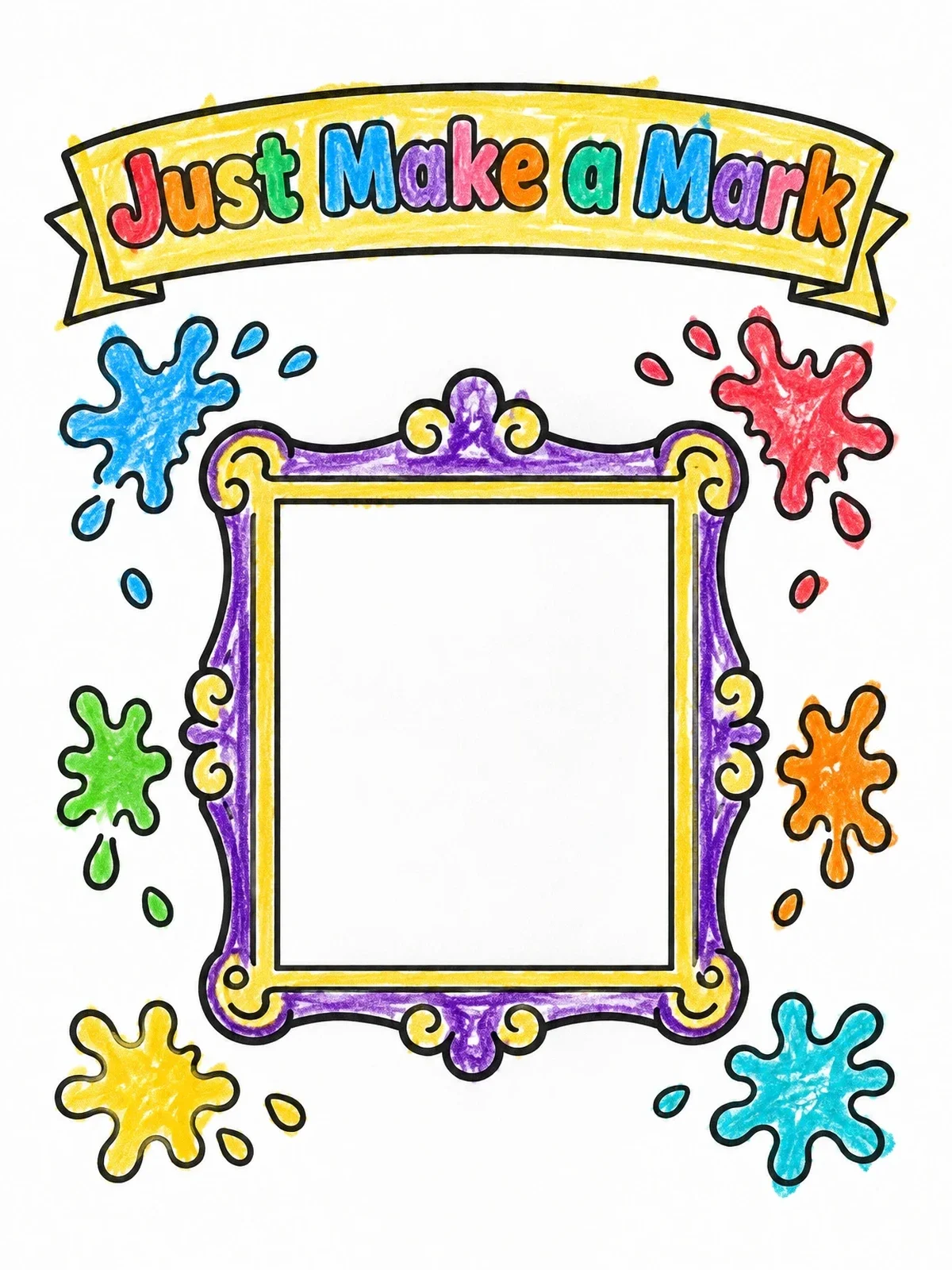 Colored example of the Empty Picture Frame With Paint Splatters coloring page