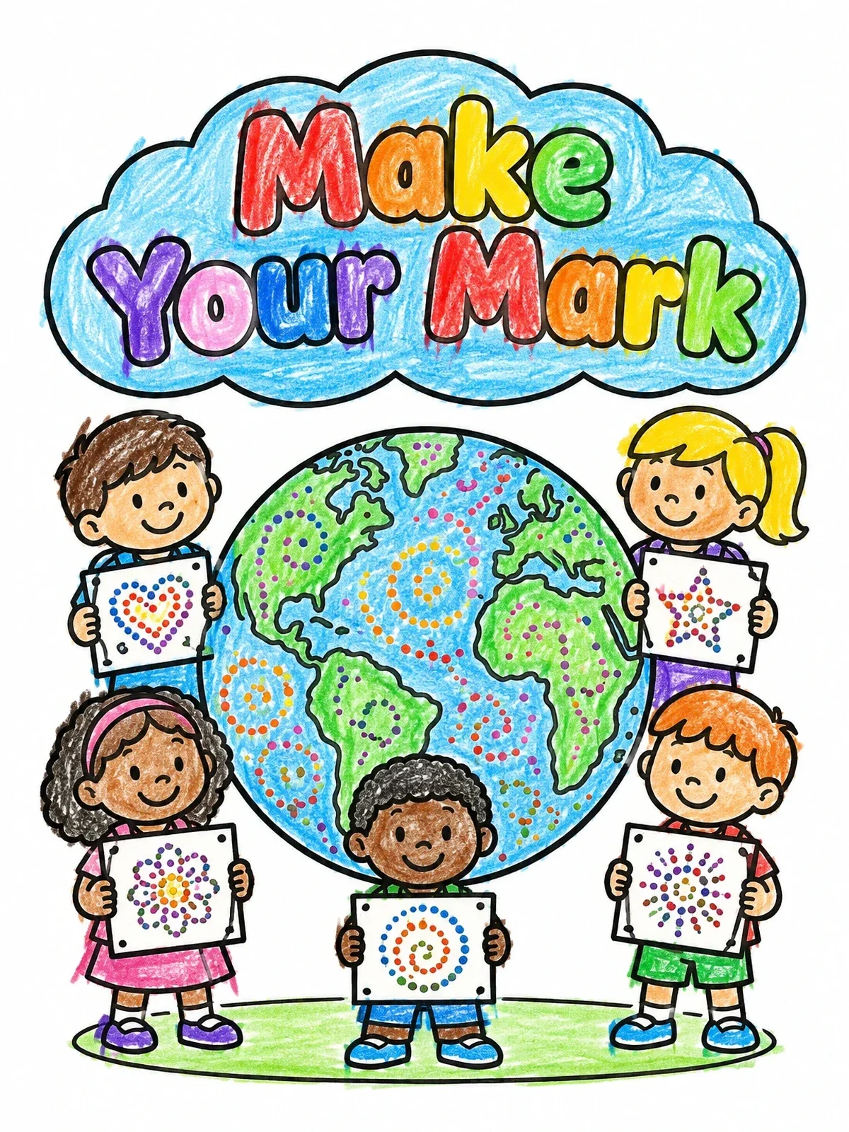 Colored example of the Make Your Mark Around The World coloring page