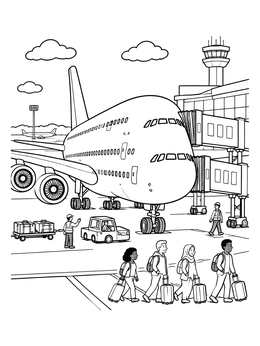 Free printable Double Decker Airplane At Terminal coloring page