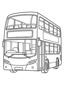 A double-decker bus on this detailed city coloring page.