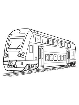 A double decker train coloring page featuring clear passenger windows and tracks.