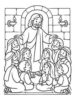 Free printable Jesus Blessing The Disciples Indoors coloring page