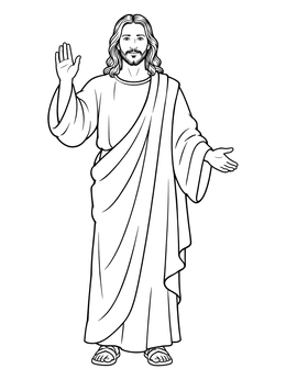 Free printable Risen Jesus In Flowing Robes coloring page