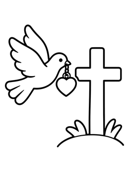 Free printable Dove With Heart And Cross coloring page