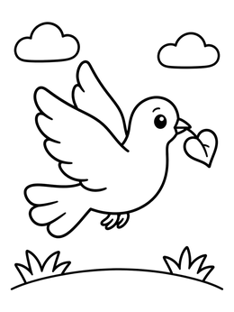Free printable Dove Flying With Heart Leaf coloring page