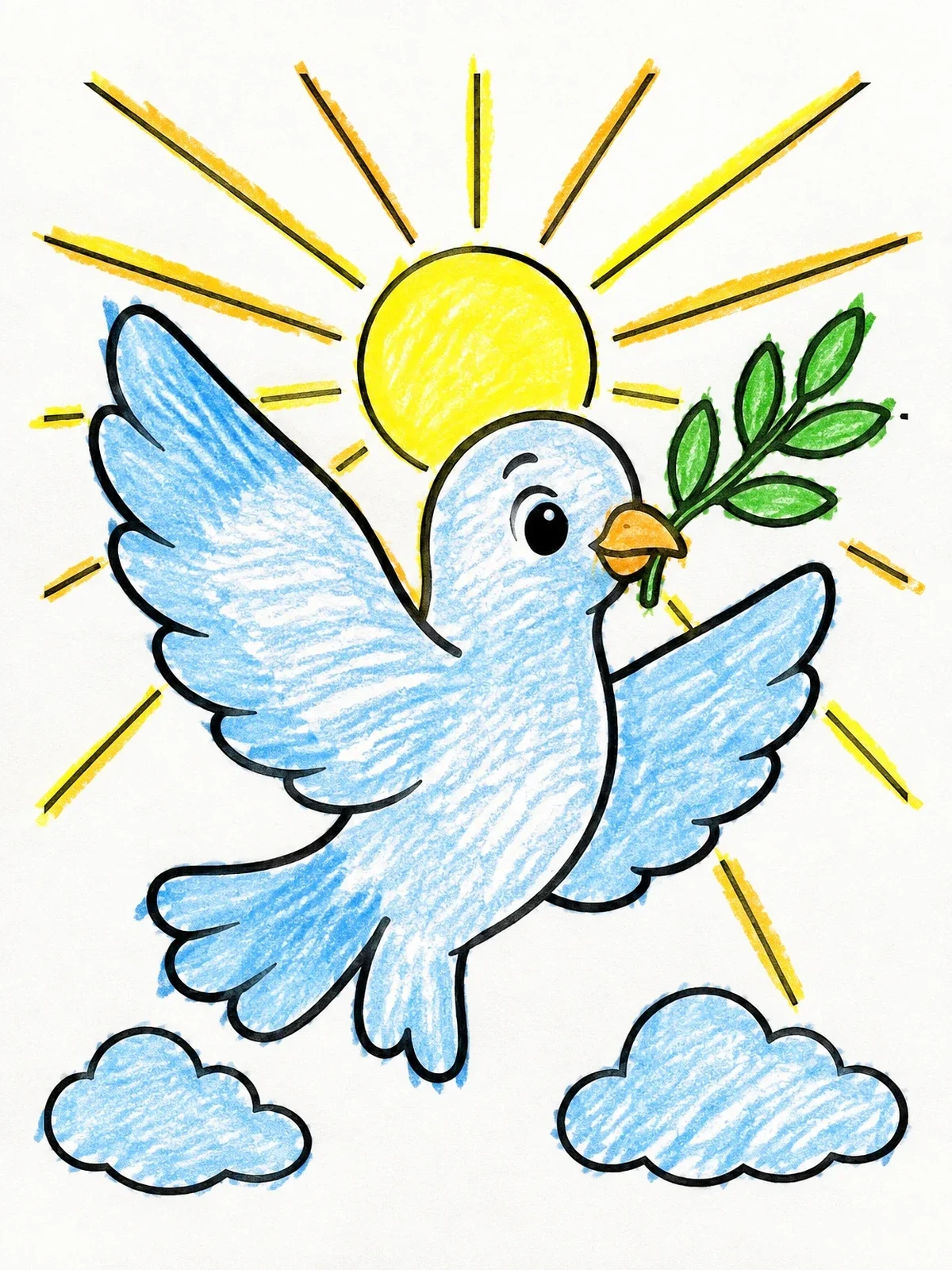 Colored example of the Dove Flying With Olive Branch coloring page