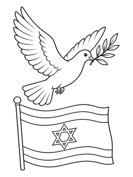 A peaceful dove with an olive branch in this israel coloring page.