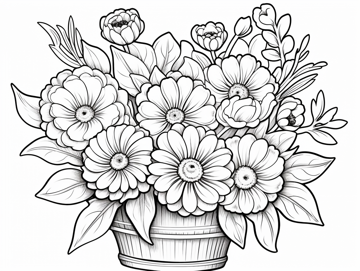 Downloadable Flower Basket Coloring - Coloring Page