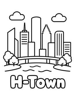 Free printable Downtown Houston Skyline And River coloring page