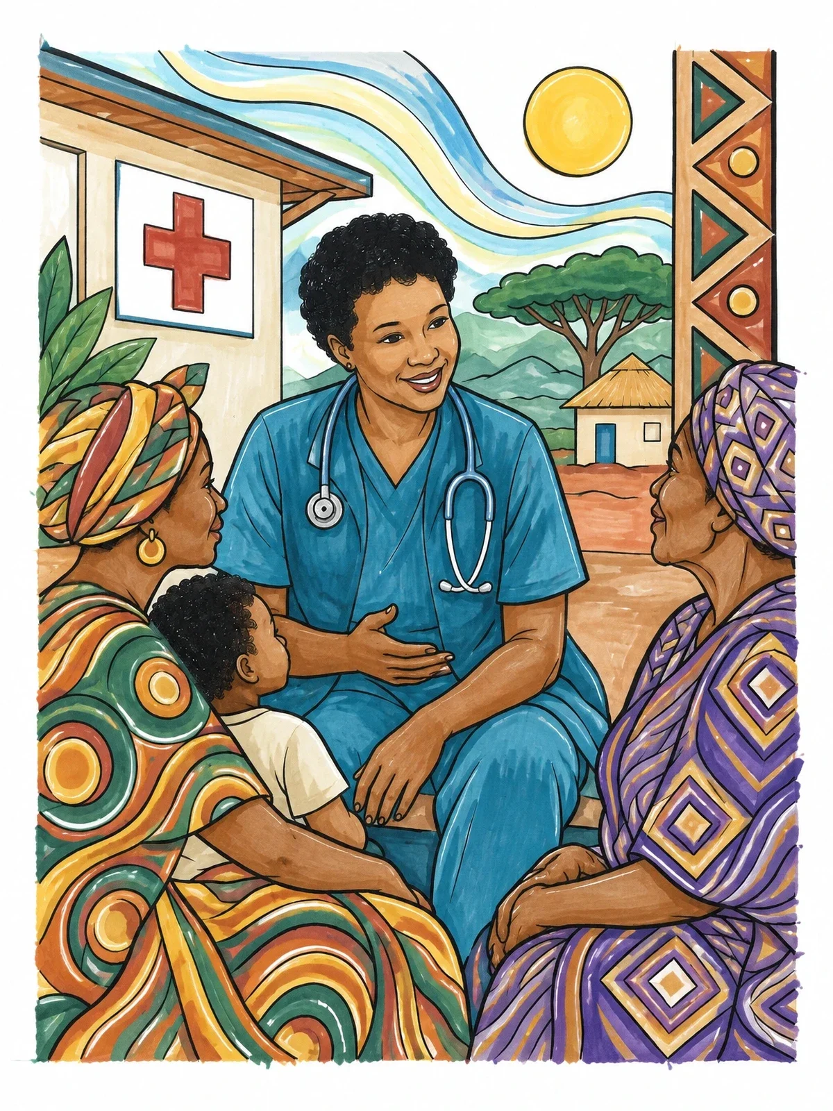 Colored example of the Dr. Mae Jemison At A Medical Clinic coloring page