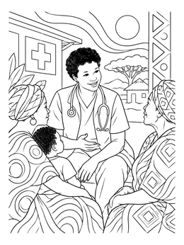 Dr. Mae Jemison speaks warmly with clinic patients in this detailed mae jemison coloring page.