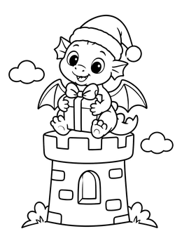 Free printable Baby Dragon On Castle Tower coloring page
