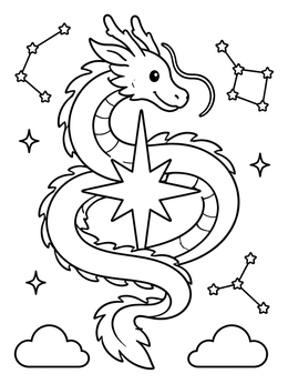 Free printable Celestial Dragon Around The North Star coloring page
