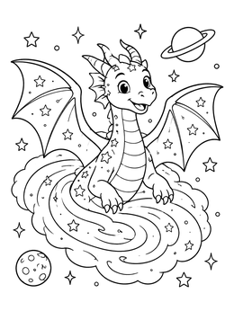 Free printable Cute Cosmic Dragon In Space coloring page