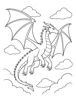 Free printable Majestic Dragon Soaring Through The Clouds coloring page